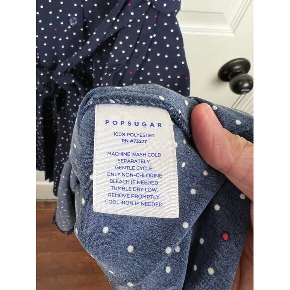 Popsugar Blue and White Collared Polka Dot Button Front Sleeveless Dress Medium - Picture 4 of 9